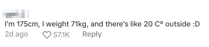 A comment reads: "yuri :) I’m 175cm tall, weigh 71kg, and it’s about 20°C outside :D"