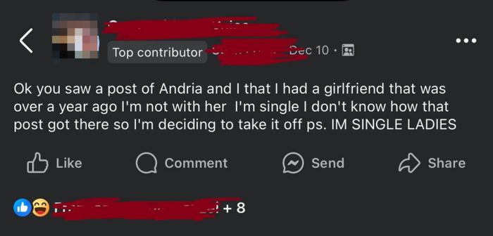 A social media post sets the record straight, saying the author is single and debunking rumors about having a girlfriend. Ends with, 'ps. I'M SINGLE LADIES.'