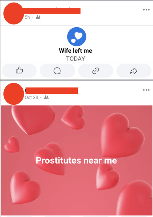 A social media post displays floating heart shapes with the text