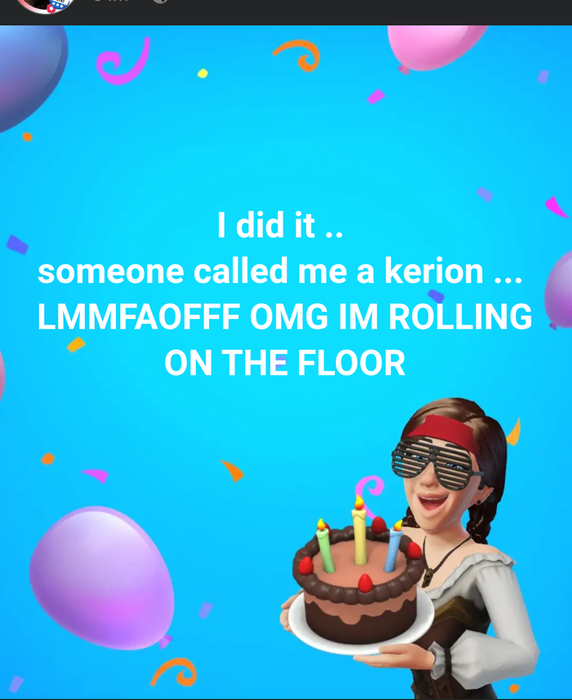Avatar holding a cake with text: