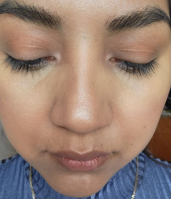 Close-up shot of a reviewer wearing the concealer