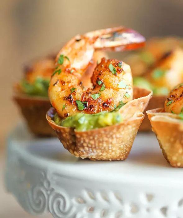 Guacamole Shrimp Wonton Cups