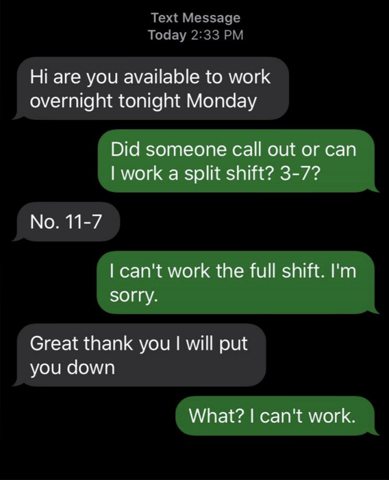 Text message conversation: 