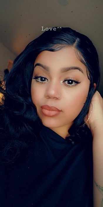 a reviewer showcasing the eyeliner in black and white