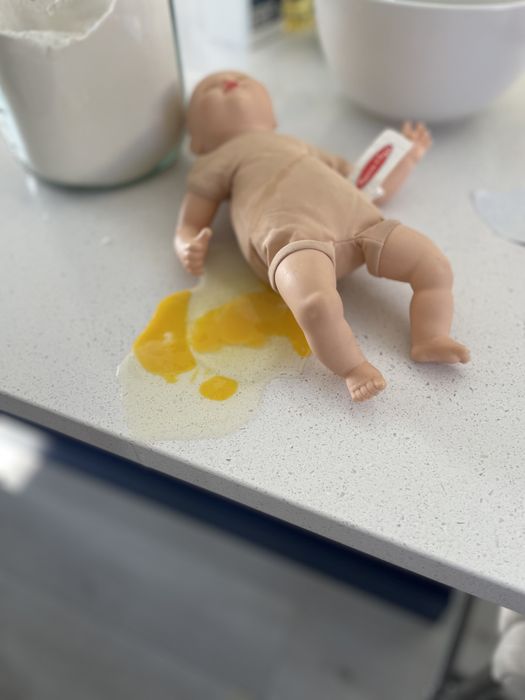 cracked egg on counter