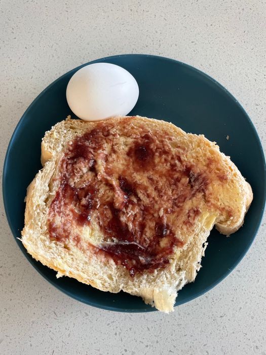 Breakfast served on a plate.