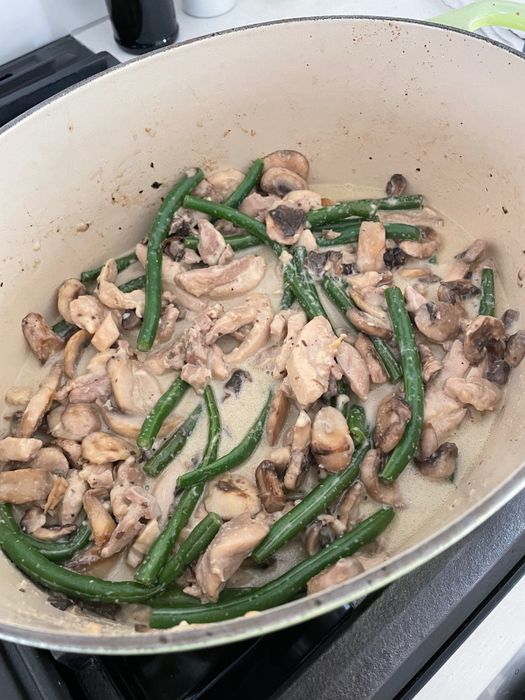 Dinner cooking on the stove.