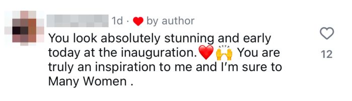 A social media post applauding Lauren Sánchez's appearance at an inauguration, calling her an inspiration to countless women.