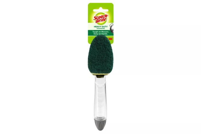 The Scotch-Brite Heavy Duty Dishwand is a practical tool for cleaning without touching the sponge, keeping your hands dry while scrubbing away grease and grime. Its long handle and convenient soap compartment make it easy to use, and the durable scrubbing head tackles tough messes and gets into hard-to-reach areas like the bottoms of drinking glasses.