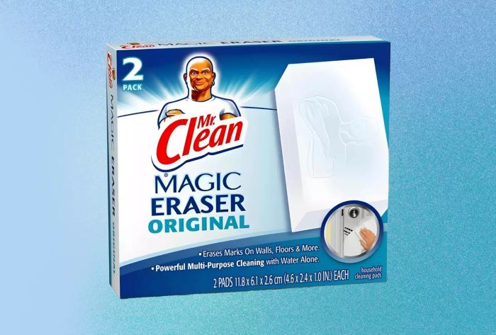 Mr. Clean Magic Eraser Sponges set against a gradient blue backdrop