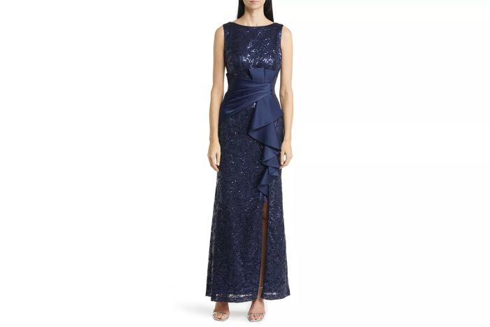Nordstrom Eliza J Sequin Ruffle Sleeveless Lace Trumpet Gown