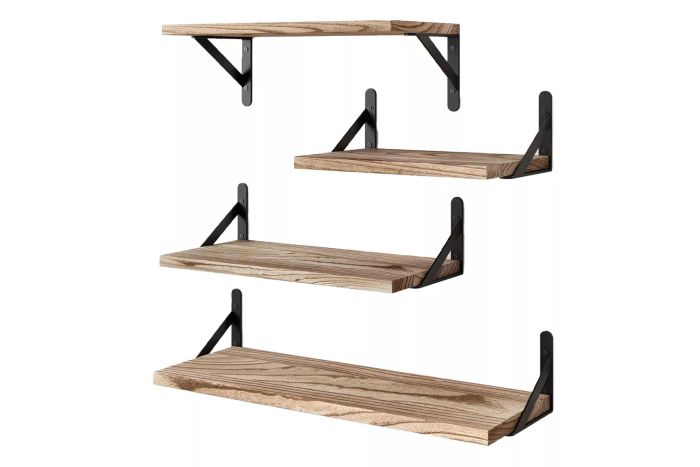 YGEOMER Floating Wall Shelves in Various Sizes, Farmhouse Style Shelf for Bedroom, Bathroom Storage Shelves, Living Room Hanging Shelves, Wooden Floating Shelf for Kitchen Decor (Set of 4)