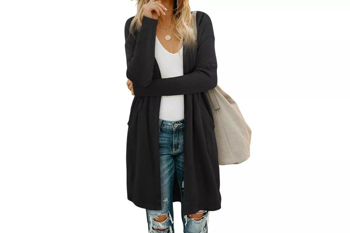 Amazon OUGES Women's Long Sleeve Open Front Cardigan Shirt with Pockets, Lightweight Coat