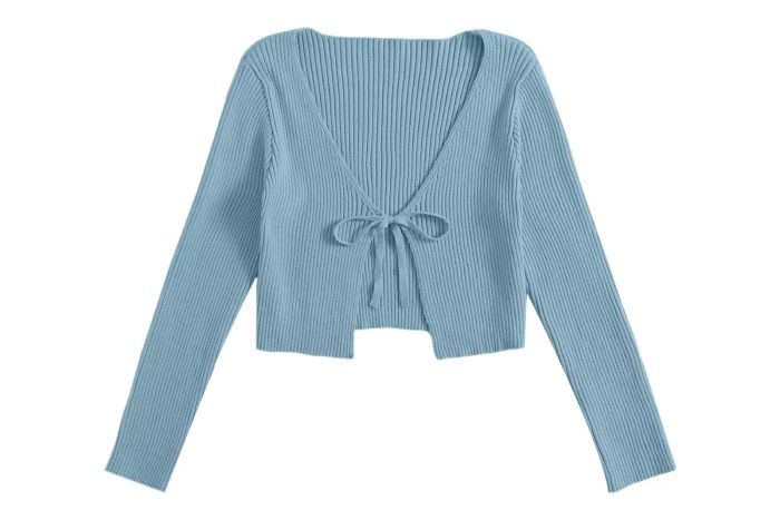 Amazon Floerns Women's Tie Front Ribbed Knit Shrug Sweaters with Long Sleeves