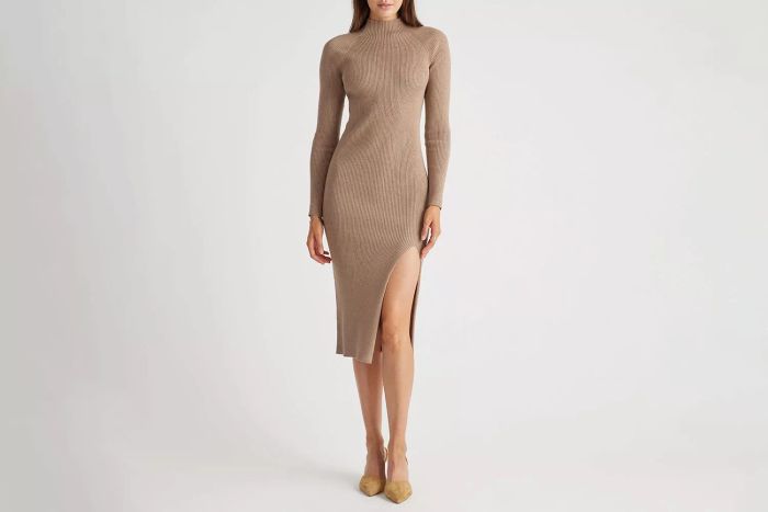 Eco-Knit Ribbed Mock Neck Sweater Dress
