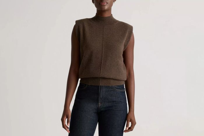 Mongolian Cashmere Padded-Shoulder Sweater Tank