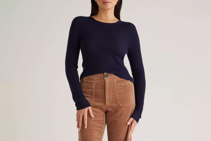 Featherweight Cashmere Ribbed Crewneck Sweater