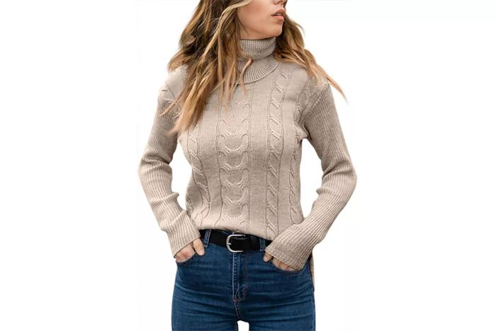 Langwyqu Women's Long Sleeve Turtleneck Cable Knit Sweaters