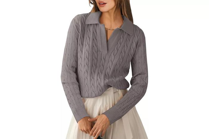 ANRABESS Women's Long Sleeve V-Neck Cable Knit Sweaters