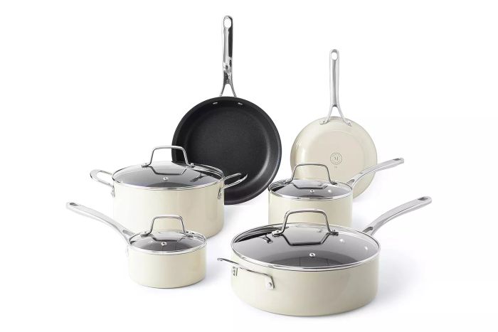 Martha Stewart Lockton Premium Nonstick 10 Piece Enamel Heavy Gauge Aluminum Pots and Pans Cookware Set