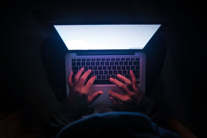 A person typing on a computer.