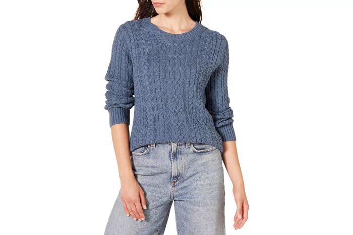 Amazon Essentials Women’s Fisherman Cable Knit Long-Sleeve Crewneck Sweater