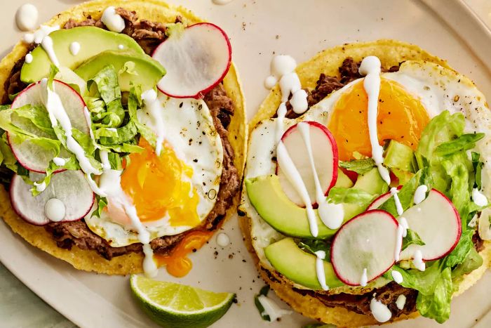 Black Bean and Eggs-Over-Easy Tostadas