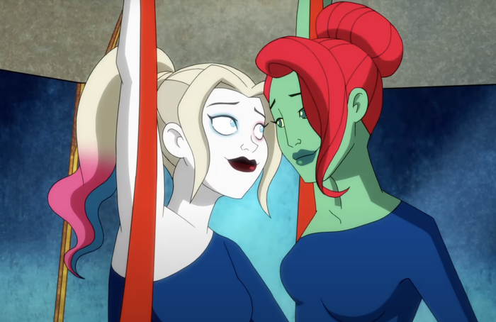 Harley and Ivy gazing into each other’s eyes with deep affection.