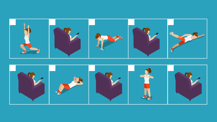 A visual representation of a calendar featuring a person alternating between exercising and resting