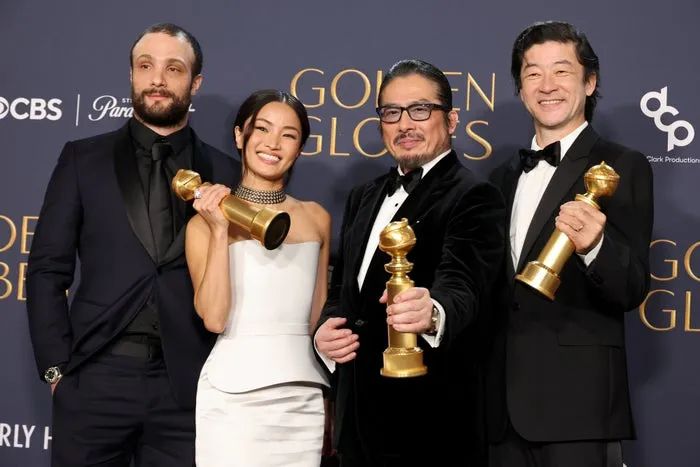 The cast of Shōgun celebrating their well-earned awards