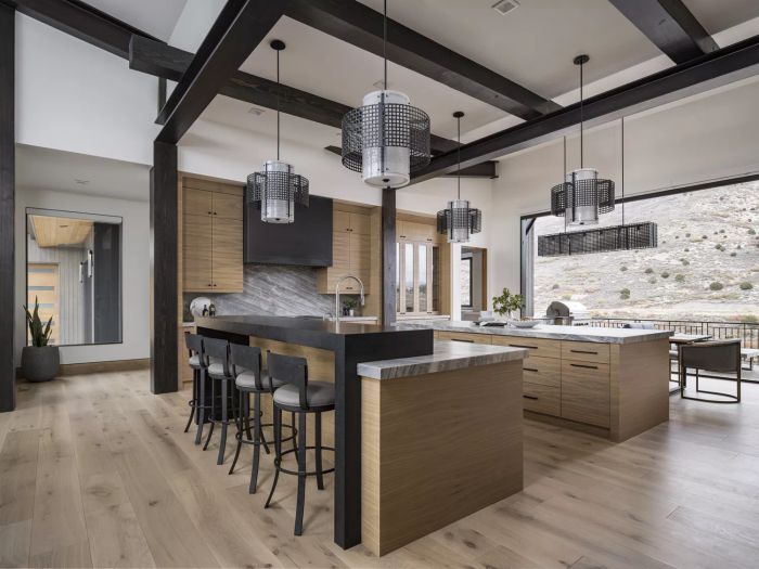 contemporary kitchen featuring black accents