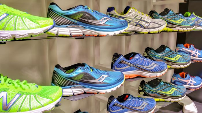 a display of running shoes at the store