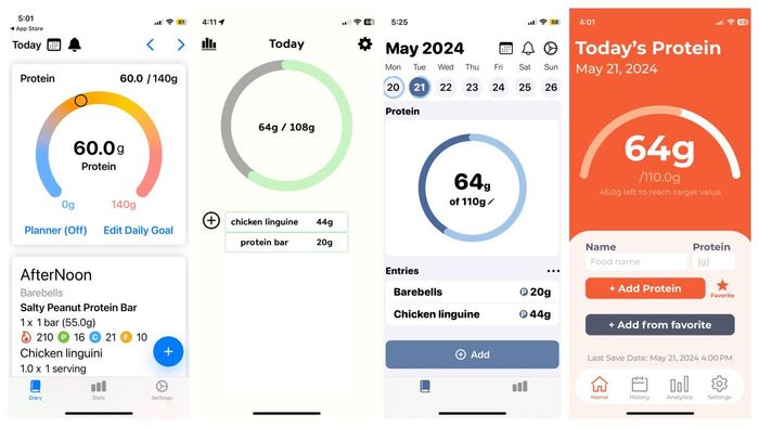 Screenshots of protein tracking apps