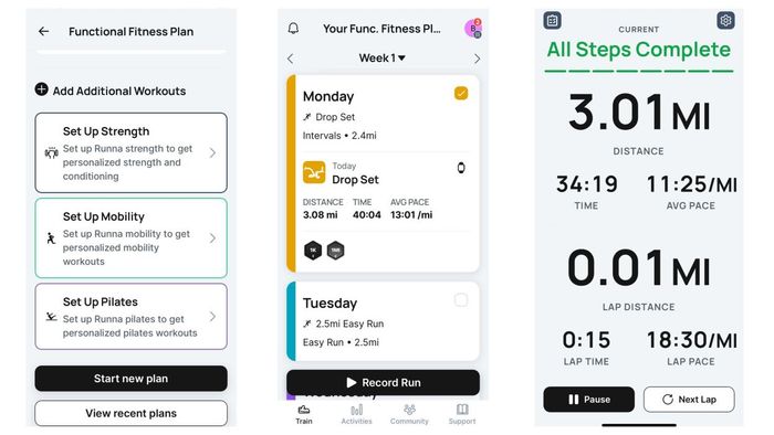 Screenshots of the Runna app