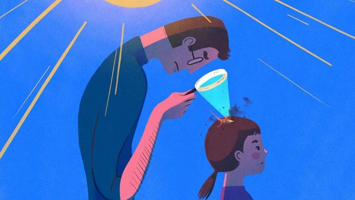 An illustration showing a parent checking their child's scalp for lice