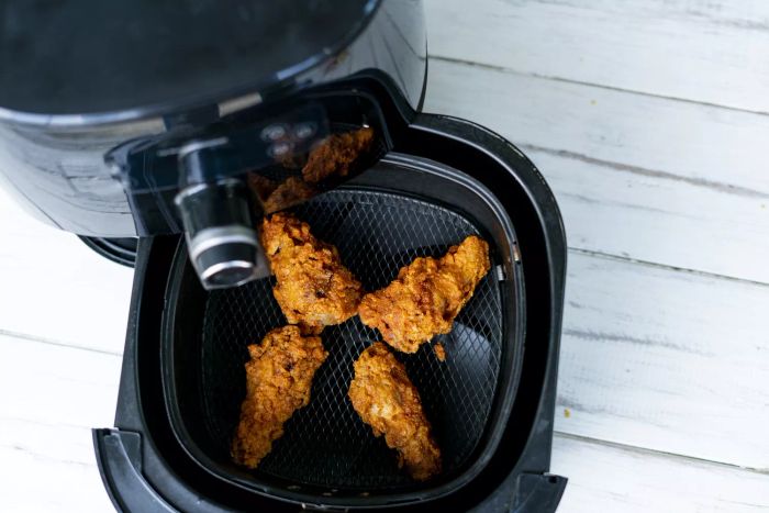 Fried chicken prepared in an air fryer