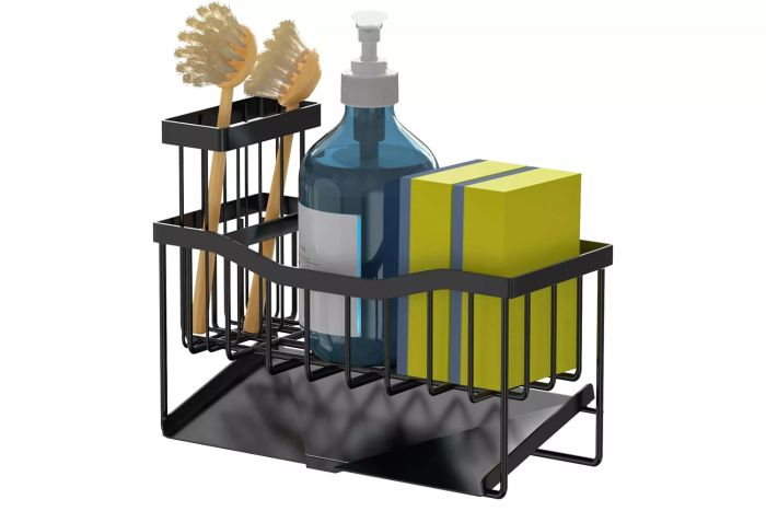 Maifan Sink Caddy with Brush Holder, Stainless Steel Self-Draining Tray, Rustproof Organizer for Sponges and Soap Dispensers