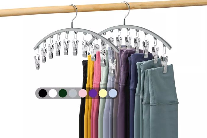 Metal Yoga Pants Hanger for Closet, 2-Pack with Rubber Coated Clips for 20 Leggings, Space-Saving Closet Organizer - Grey