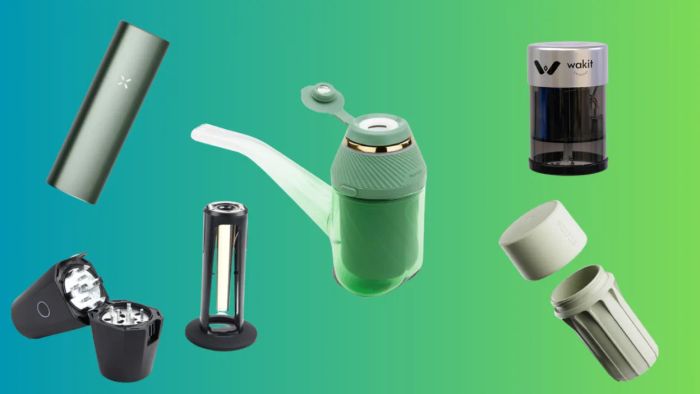 A vibrant collage showcasing various cannabis products against a blue and green backdrop