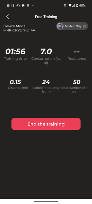 Real-time workout data displayed on the app.