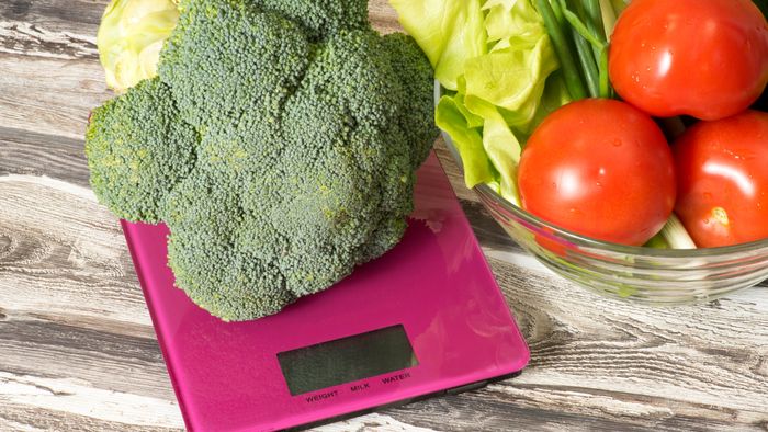 vegetables weighed on a kitchen scale