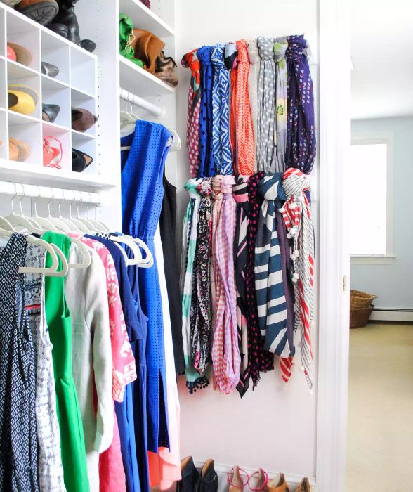 Repurpose Towel Bars for Scarf Organization
