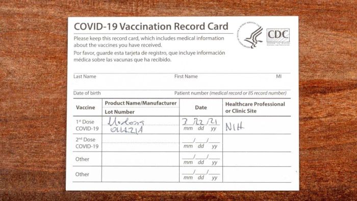 A Sample of a Completed COVID Vaccine Card
