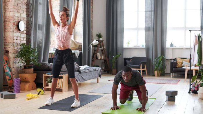 People who are early risers doing burpees