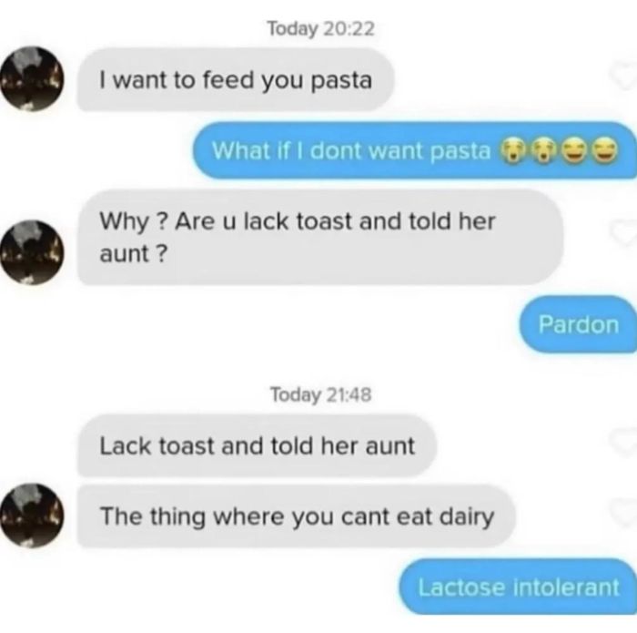 A conversation about lactose intolerance is mistakenly interpreted as 