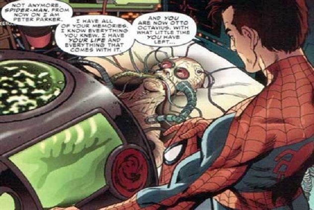 One of the more recent and highly controversial Spider-Man storylines involves a dramatic twist. In a final battle with a dying Doctor Octopus, the villain uses his own groundbreaking technology to swap his mind into Spider-Man’s body. This kind of mind-swapping has been done many times in comics—heroes and villains regularly fall victim to mind control by their enemies.