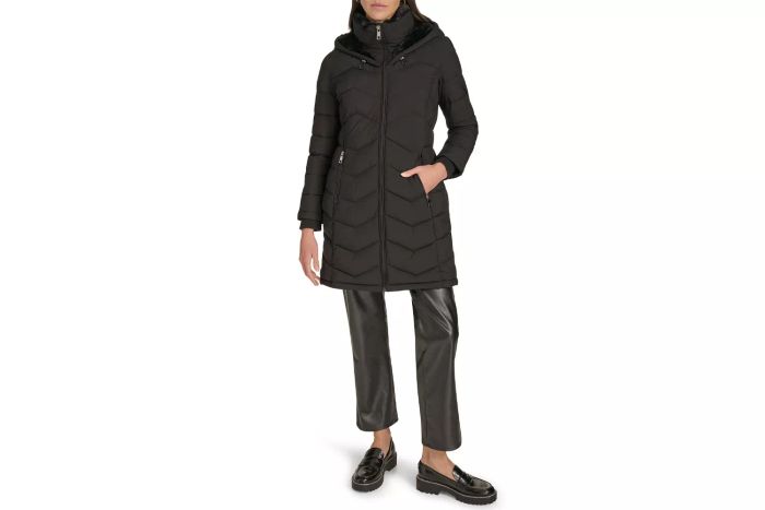 Matte Stretch Hooded Chevron Quilted Jacket