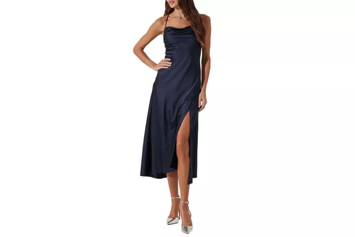 Cowl Neck Satin Midi Slipdress