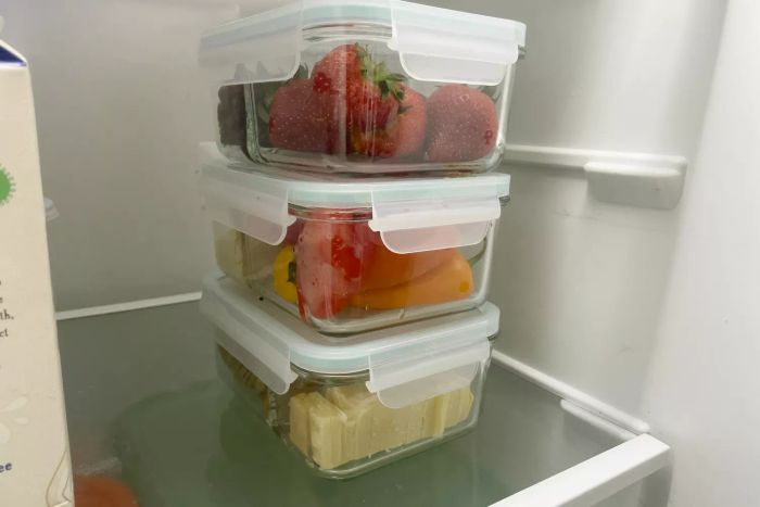 The Glasslock Duo stored inside a fridge.