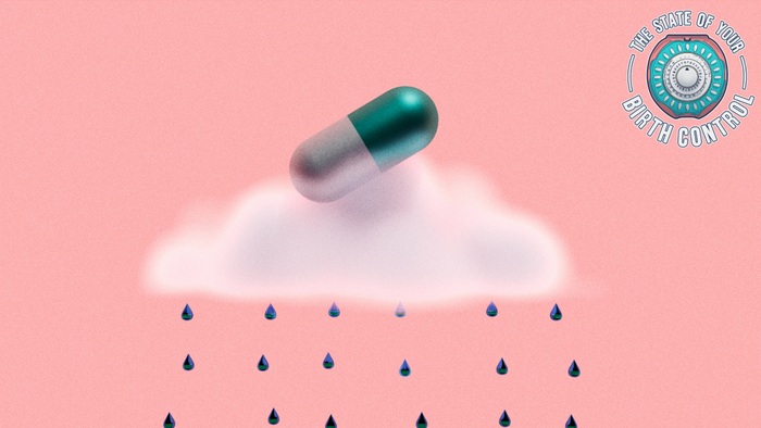 depiction of a pill inside a raincloud